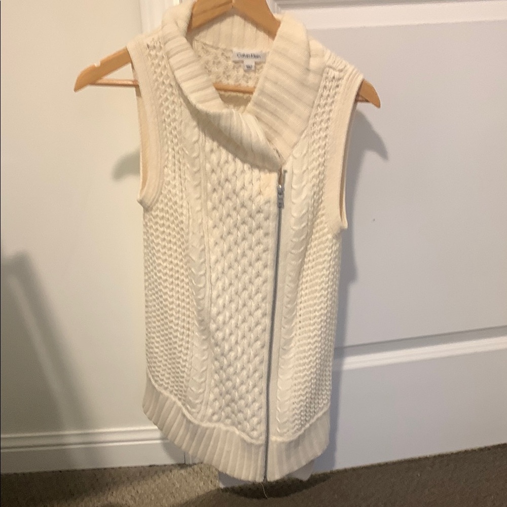 Calvin Klein Cream Chunky Knit Cowl Neck Sweater Vest